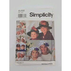 Simplicity Sewing Pattern 8268 Mother Daughter 26 Matching Hats Caps Uncut 1982